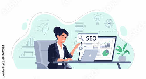 Businesswoman Optimizing Seo Strategy On Her Computer For Growth