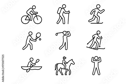 Outdoor activities represented by simple icons showcasing various sports and exercises in a minimalist design