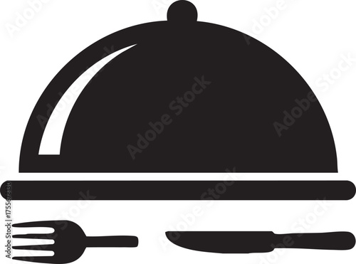 Culinary Tourism Silhouettes Food Cloche Cutlery Set Hotel Dining Room Service Icon