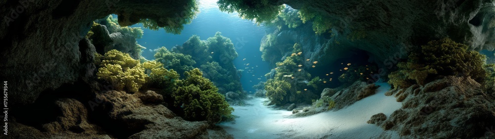 Fototapeta premium Underwater coral reef exploration vibrant ocean depths hdr panoramic view serene environment