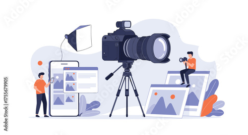 Illustrating the process of digital photography and image editing with modern technology and creative tools.