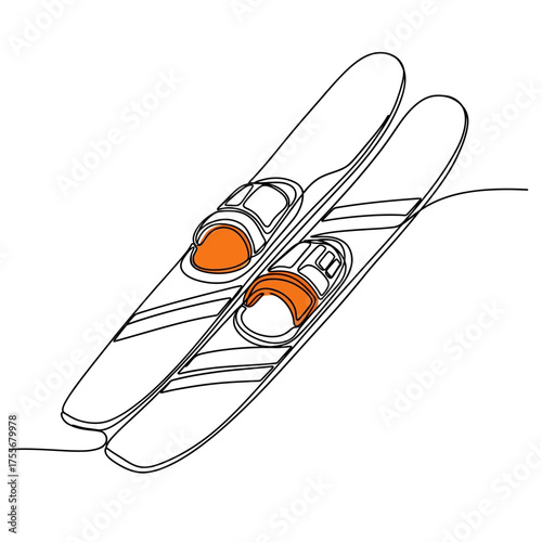 Water ski in continuous line drawing isolated on white background summer sport equipment for water skiing in one line art style active lifestyle and recreation