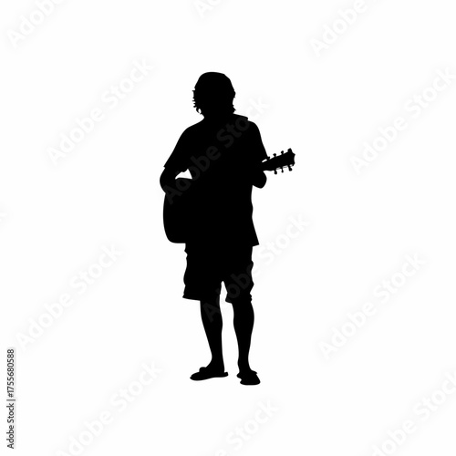 Silhouette of recovering patient playing guitar in therapy group isolated on white background