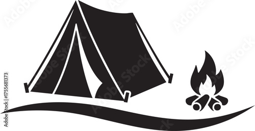 Wilderness Stays Silhouettes Tent Campfire Outdoor Adventure Camping Minimal Icon