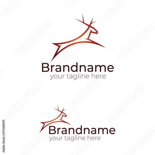 Minimalist Jumping Deer Logo Vector Line Art Template for Hunting, Outdoors, Wilderness, Apparel, Sport, Speed, Agility, or Modern Dynamic Brand Identity
