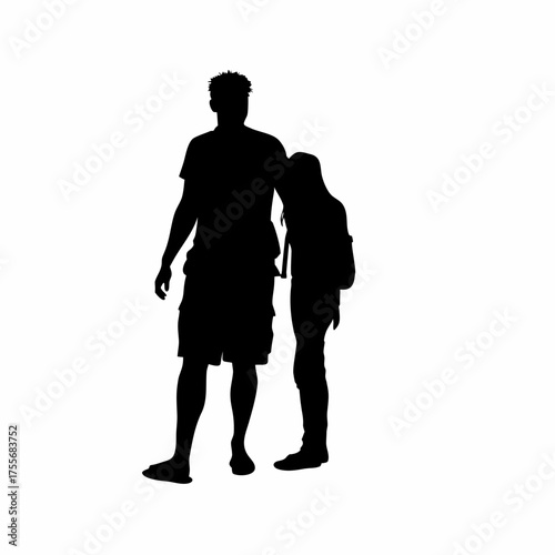 Silhouette of recovery worker guiding art therapy activity isolated on white background