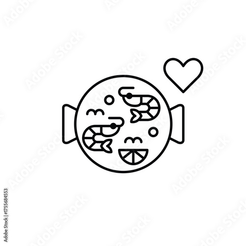 Seafood paella and heart. Favorite delivery dishes, European cuisine takeaway and home cooking. Pixel perfect, editable stroke vector icon