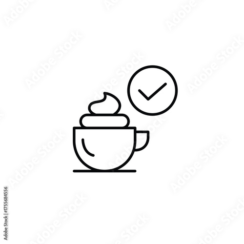 Latte with whipped cream and checkmark. Pixel perfect, editable stroke vector icon