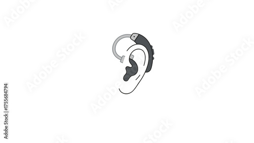 Ear with hearing aid in minimalistic line art style  