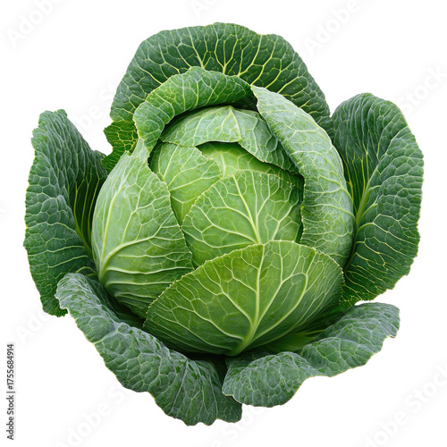 Fresh, ruffled green cabbage head, leafy layers visible