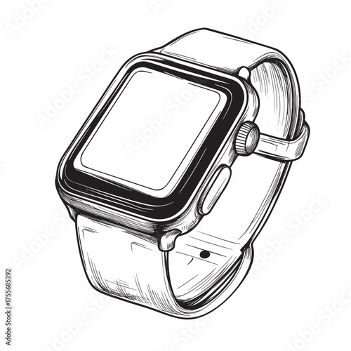 black and white vector outline illustration of smartwatch in fitness mode