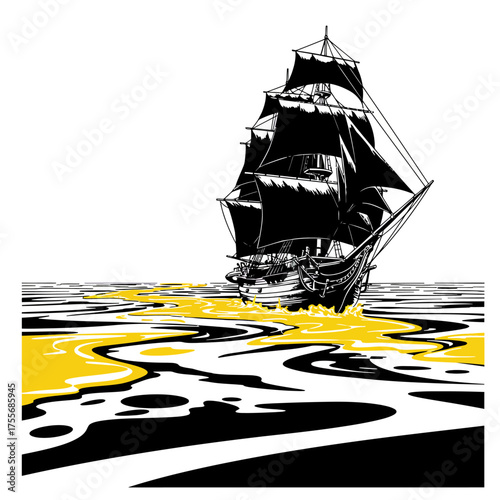 Tall ship isolated on white background, a majestic vessel sailing on the water, evoking a sense of adventure, history, and the golden age of maritime exploration