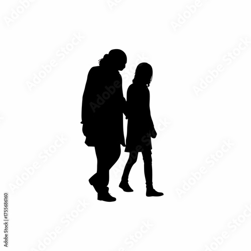 Silhouette of counselor and patient walking in rehab garden isolated on white background