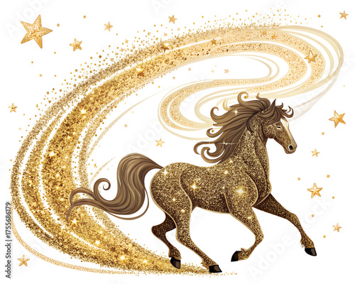 year of the horse with golden glitter