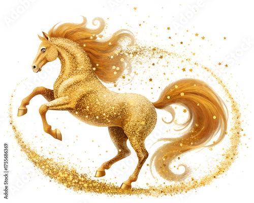 Golden horse with golden glitter