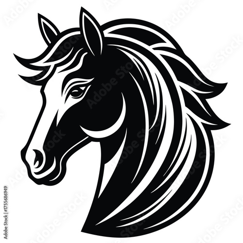 Powerful horse head profile black and white graphic art majestic equine symbol vector