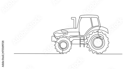 Tractor continuous one line drawing animation, Animated self drawing of continuous line draw bulldozer for paving and digging the road, commercial vehicle. Heavy construction trucks equipment concept.
