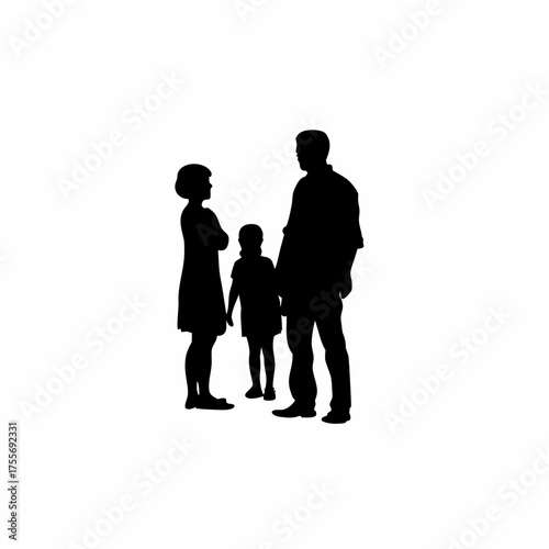 Counselor supporting a family silhouette isolated on white background