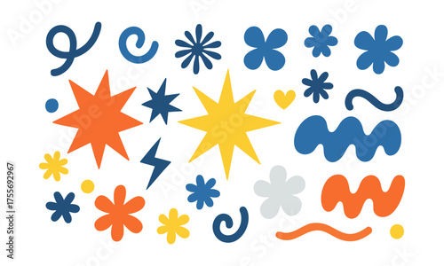 Modern Matisse-Style Elements — Stars, Flowers, Waves & Squiggles, easily editable.