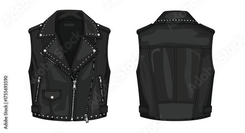 Studded Leather Vest Illustration: A Modern Take on Classic Biker Fashion Apparel Iconography
