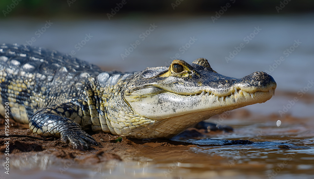 Obraz premium Caiman River bank reptile animal.