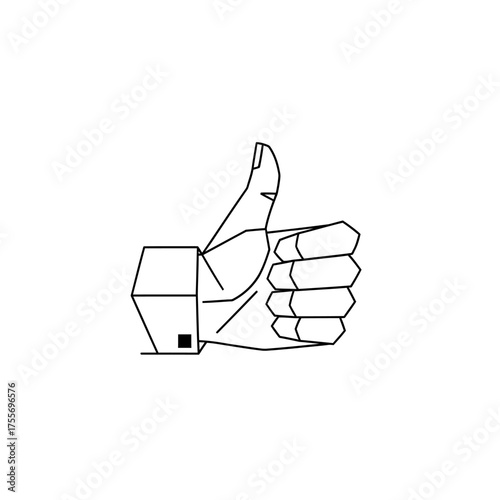 A simple line art illustration isolated on white background of a thumbs up gesture, conveying approval, agreement, and positivity in a minimalist style