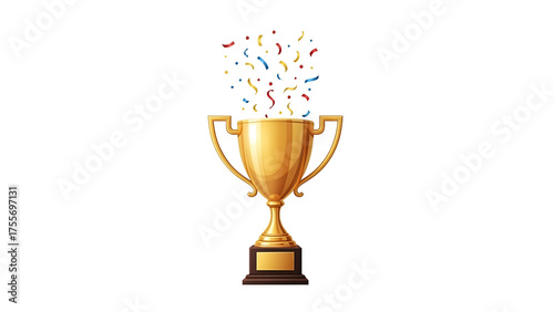 Golden Trophy Cup with Colorful Confetti Celebrating Victory Award