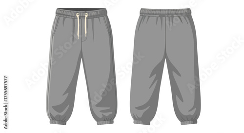 Front and Back View of Gray Sweatpants: A Comfortable and Casual Wardrobe Essential for Relaxed Fashion Style