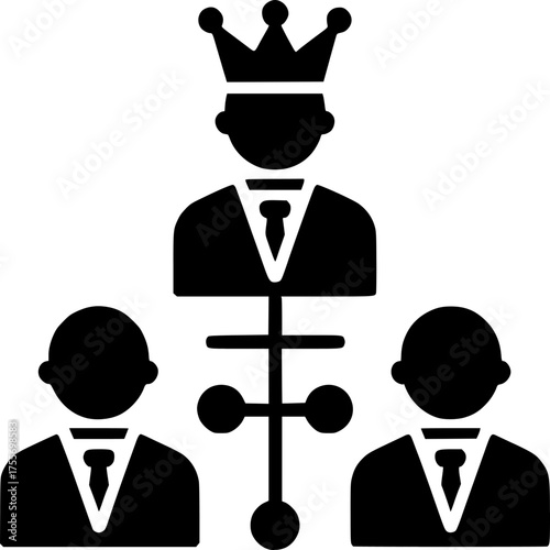 Royal Leadership in Corporate World: A strong icon symbolizing effective leadership, showing a leader standing with subordinates. It represents teamwork, influence, and achievement