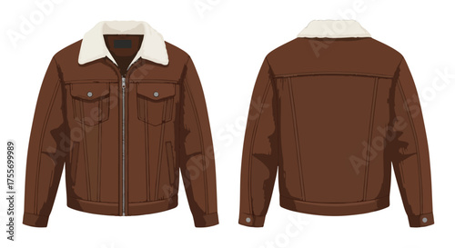 Stylized Illustration of a Classic Brown Jacket with Fur Collar Detailing and Retro Vibe Design Depiction