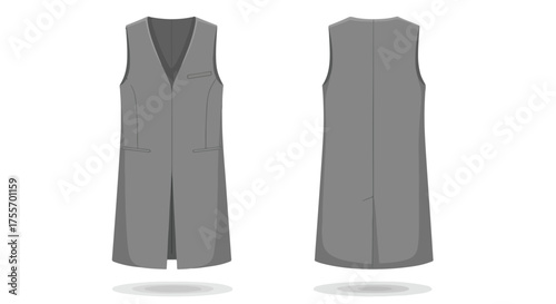 Sleeveless long vest vector illustration showcasing front and back views for fashion design presentations and commercial purposes