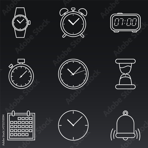 Vector Set of Outline Time and Schedule Icons.