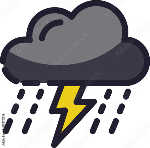 Ominous dark storm cloud unleashes rain and lightning, creating a dramatic weather scene. Ideal for weatherrelated designs and concepts.