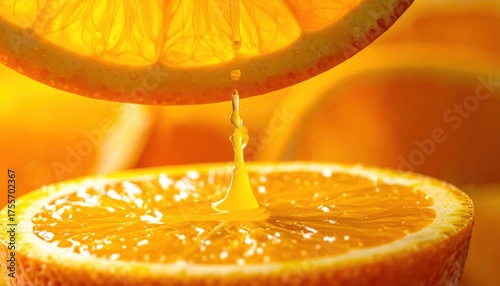 Fresh Orange Juice Dripping onto Citrus Slice