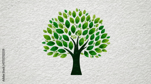 Stylized tree with green leaves on a gray textured background