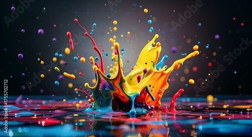 Vibrant Paint Splash Crown in Red Yellow Blue – Creativity Concept