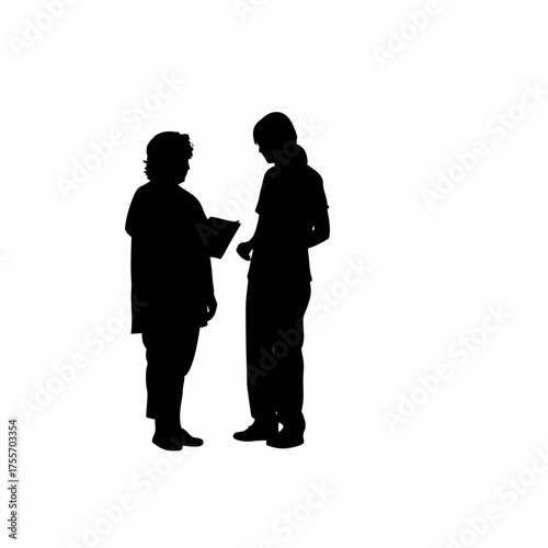 Rehab center team discussing patient progress silhouette isolated on white background