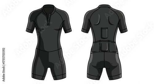 Dark triathlon suit mockup showcasing its sleek design and functional features for athletes and sportswear designers for different sizes and