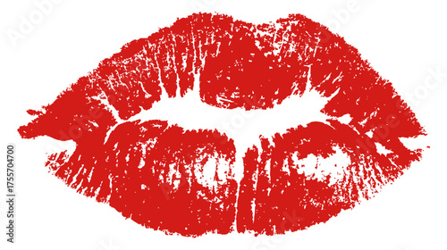 Red lipstick kiss mark imprint on white, textural