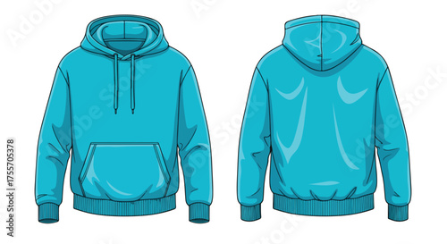 Turquoise hoodie illustration showcasing front and back design elements with a modern casual style for apparel mockup or design template 98