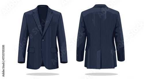 Isolated blue pinstripe suit jacket illustration showcases professional and stylish menswear attire on a plain background