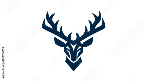 Minimalist dark blue deer head silhouette with large antlers