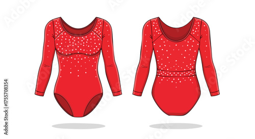 Crimson gymnastics apparel with scattered crystal accents presenting elegance and performance enhancement capabilities in sporting endeavors and