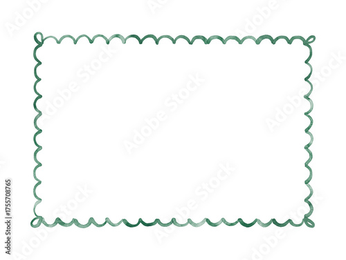 Green watercolor scalloped rectangle frame.