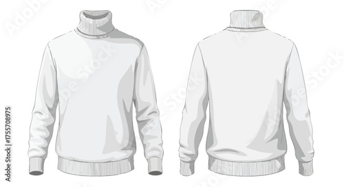 White turtleneck sweater mockup showcasing the front and back designs, ideal for apparel designers and fashion presentations
