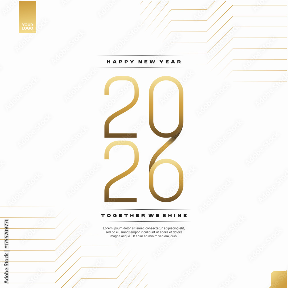 Fototapeta premium Happy New Year 2026 Golden Typography Logotype Vector Design