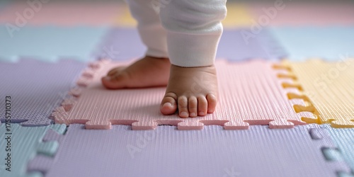 Infant Feet on Pastel Foam Play Mats
