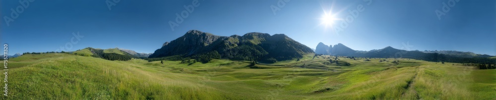 Naklejka premium Panoramic hdr landscape of scenic mountain range nature daylight vibrant environment