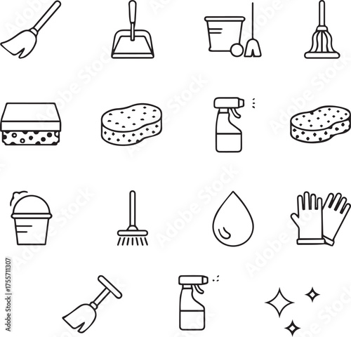 set of icons of cleaning products