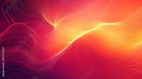Wallpaper Mural Abstract wavy lines in a gradient of red and pink, with a bright orange glow at the center, evoking warmth and energy Torontodigital.ca